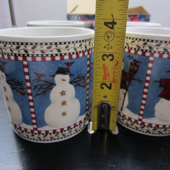 Sakura Snowman Debbie Mumm Ceramic mugs 4”dia Set of 4 Vintage holiday Christmas - Picture 10 of 10